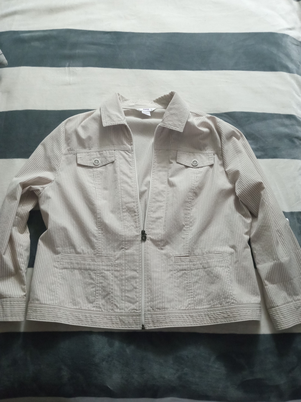 Alia Petite Cream Pinstripe Zip-Front Jacket